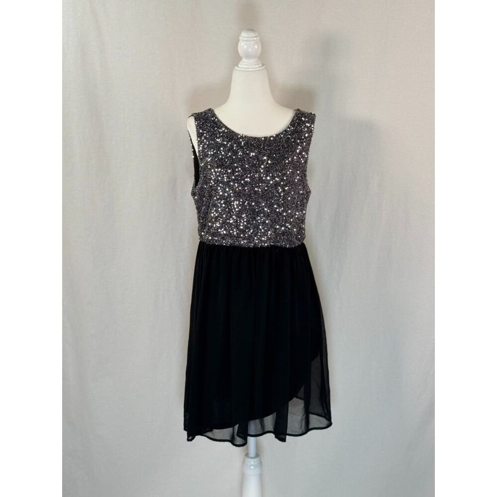 PINKY Size L Bodice Black Chiffon Sleeveless Mini Dress W/ Zipper